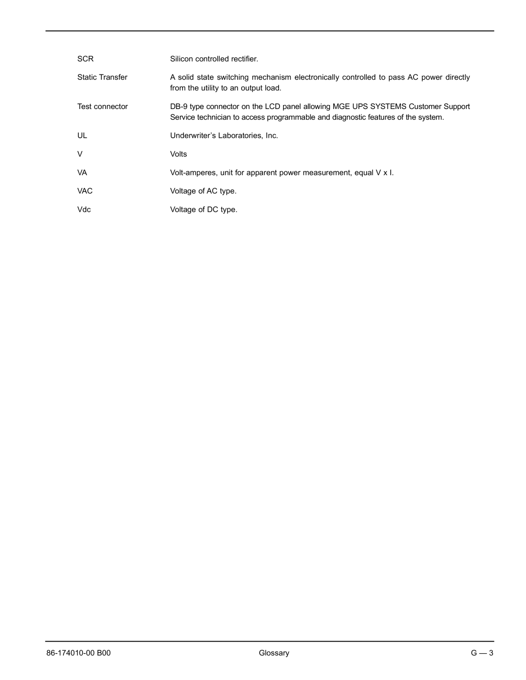 APC 40 130KVA user manual Vac 