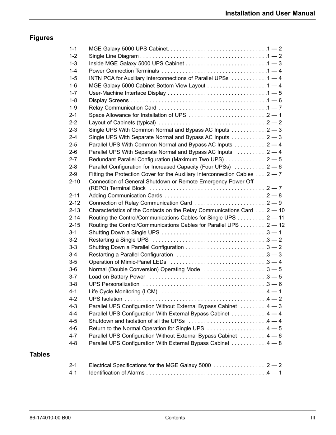 APC 40 130KVA user manual Figures, Tables 