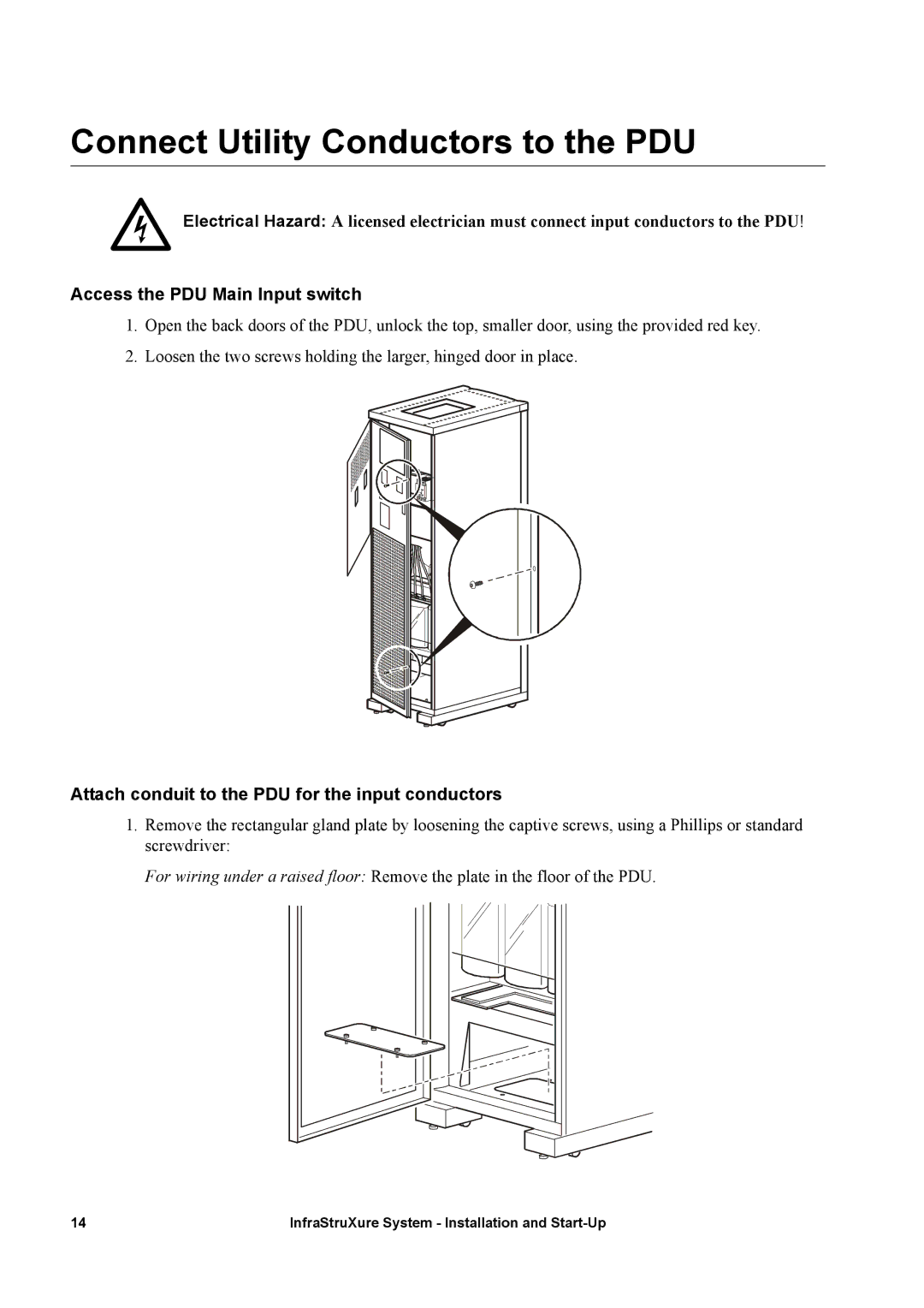 APC 480, 208, 600 manual Connect Utility Conductors to the PDU, Access the PDU Main Input switch 