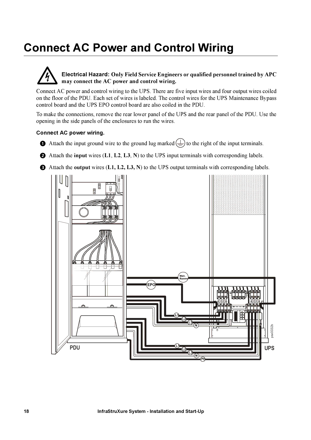 APC 208, 480, 600 manual Connect AC Power and Control Wiring, Pdu 