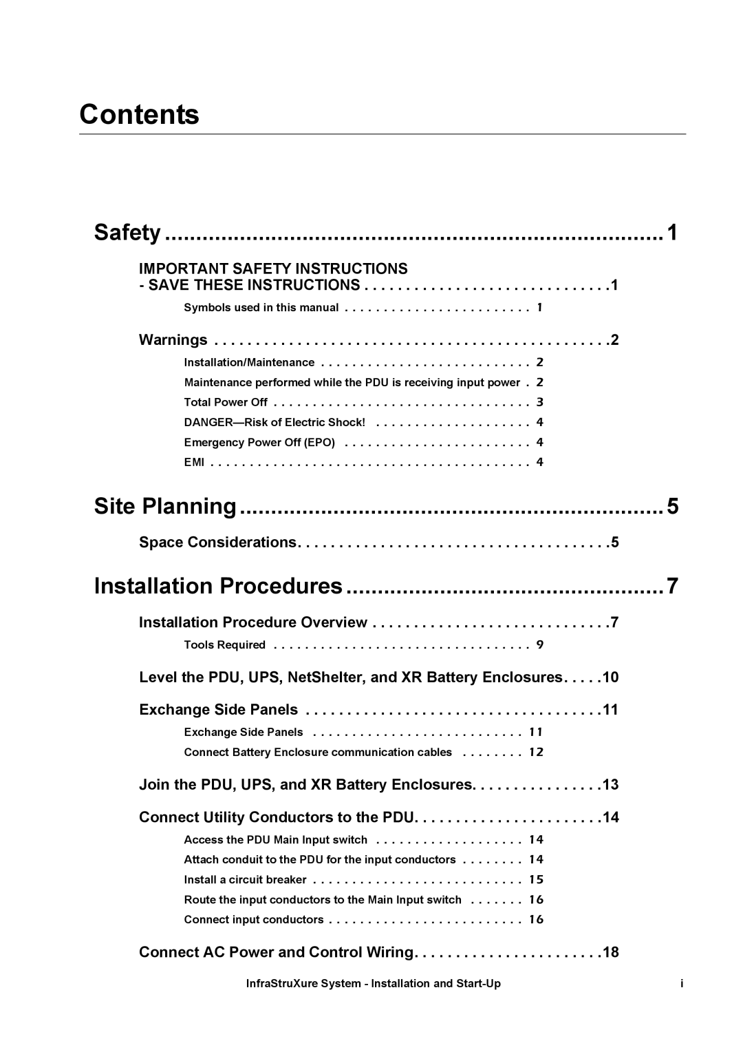 APC 480, 208, 600 manual Contents 