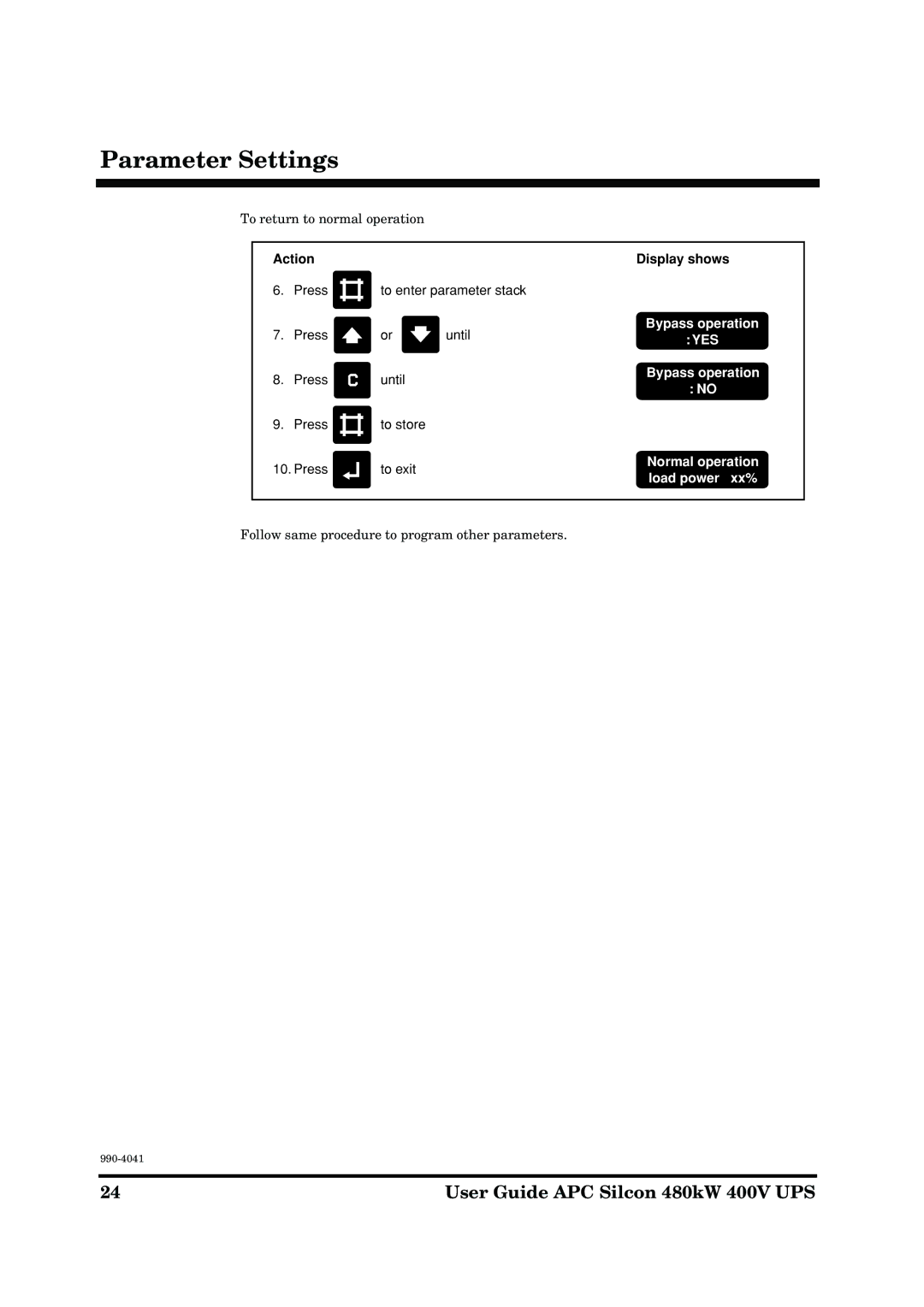 APC 480kW 400V manual Load power xx% 