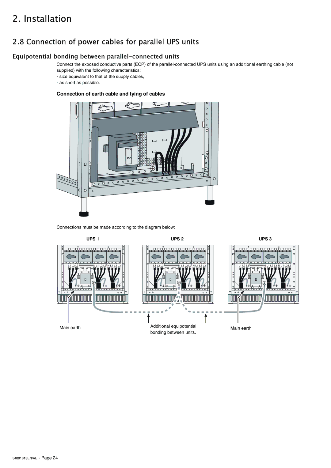 APC 5000 Connection of power cables for parallel UPS units, Equipotential bonding between parallel-connected units 