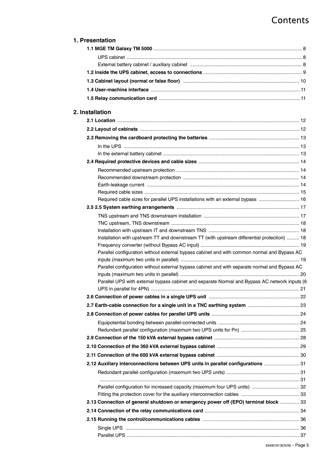 APC 5000 user manual Contents 