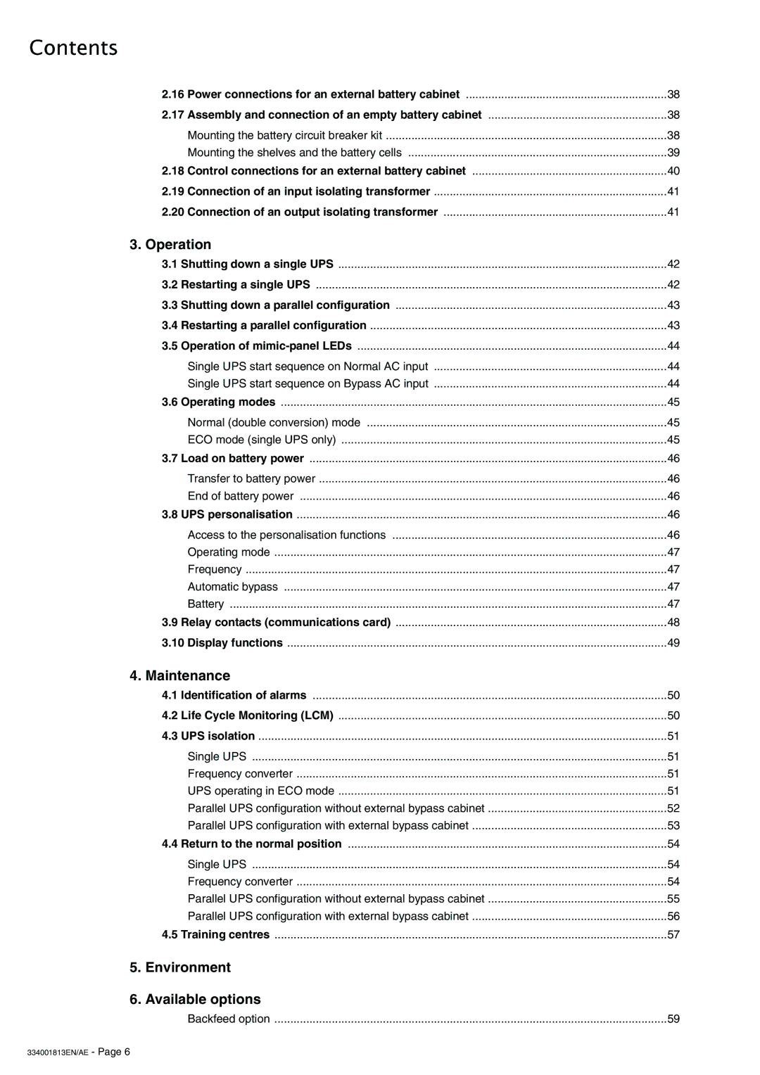 APC 5000 user manual Operation, Assembly and connection of an empty battery cabinet 