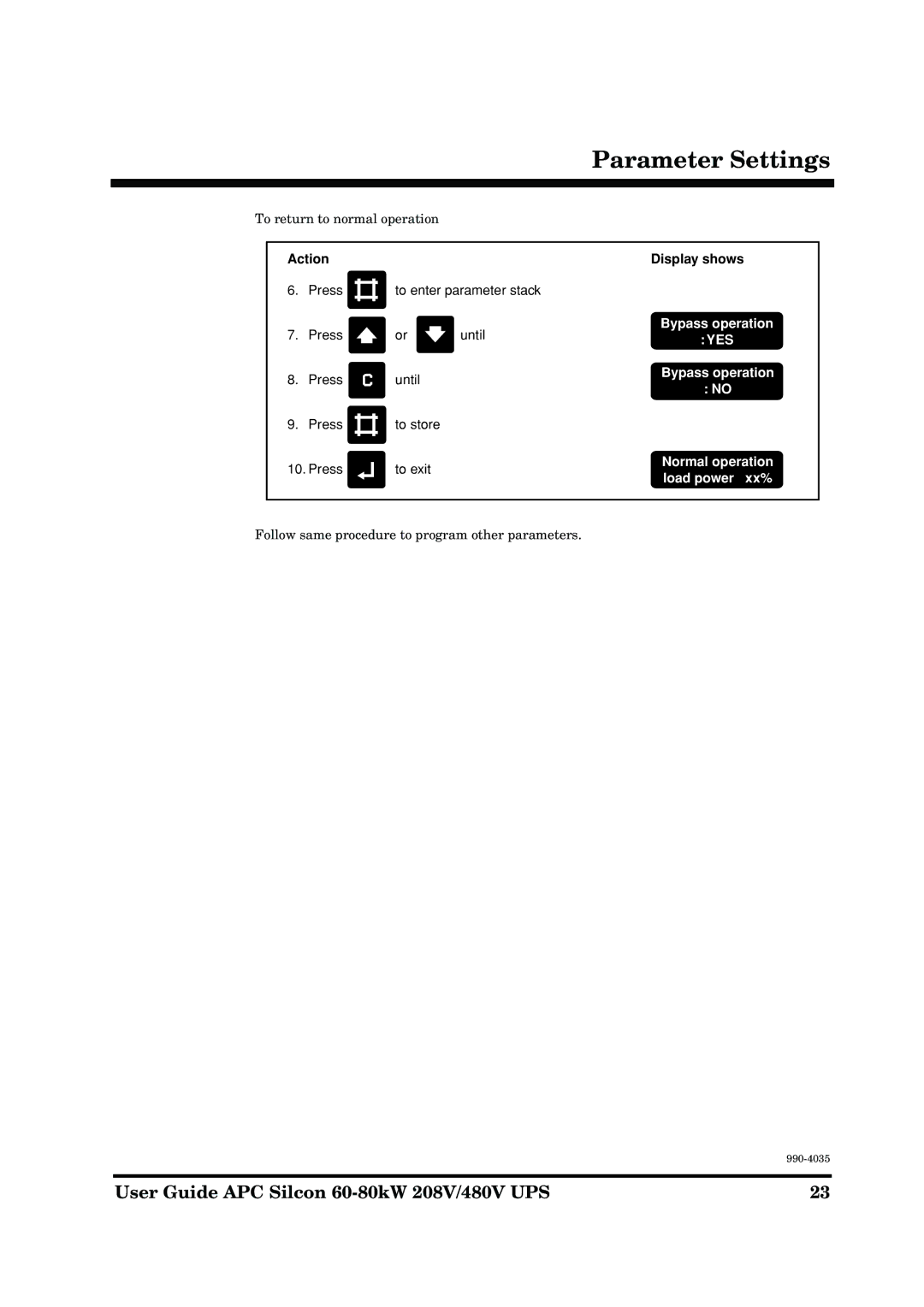 APC 60-80KW 208/480V UPS manual Load power xx% 