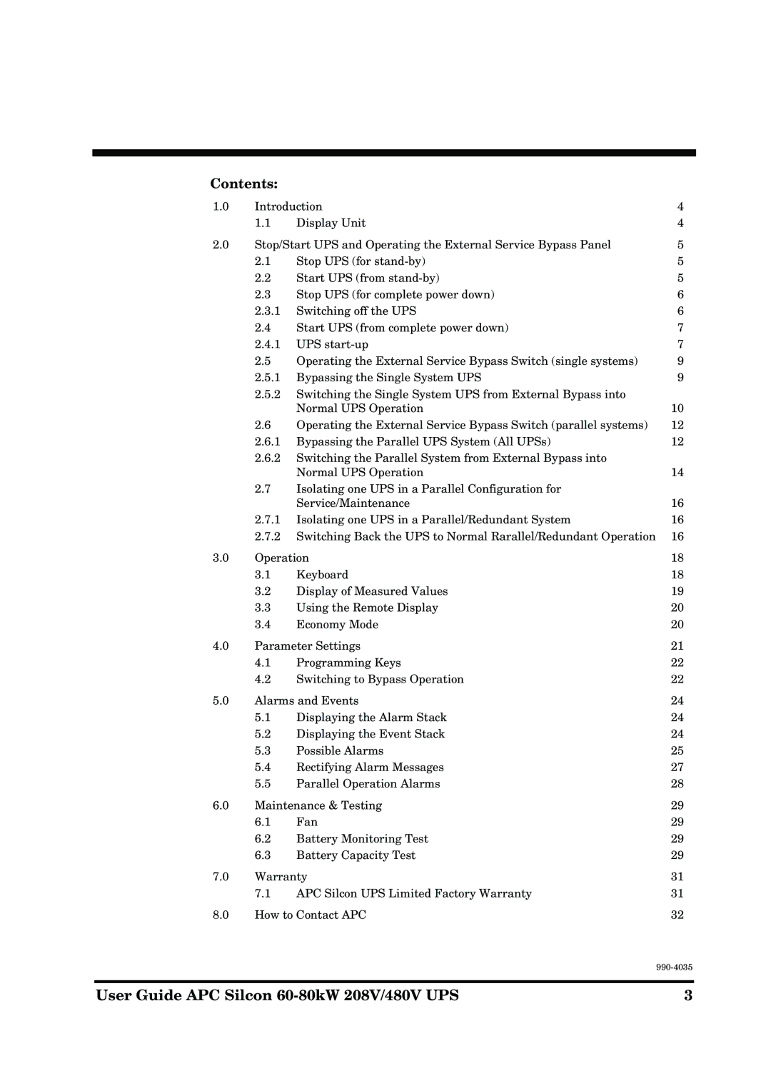 APC 60-80KW 208/480V UPS manual Contents 