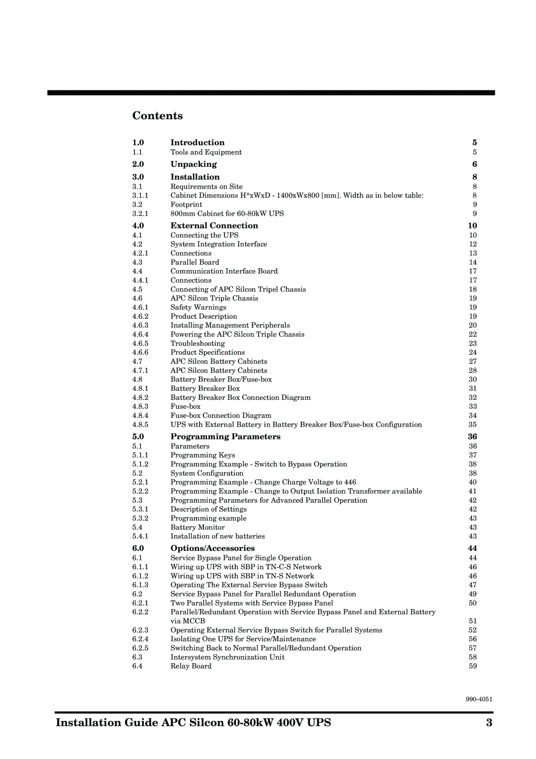 APC 60-80kW manual Contents 