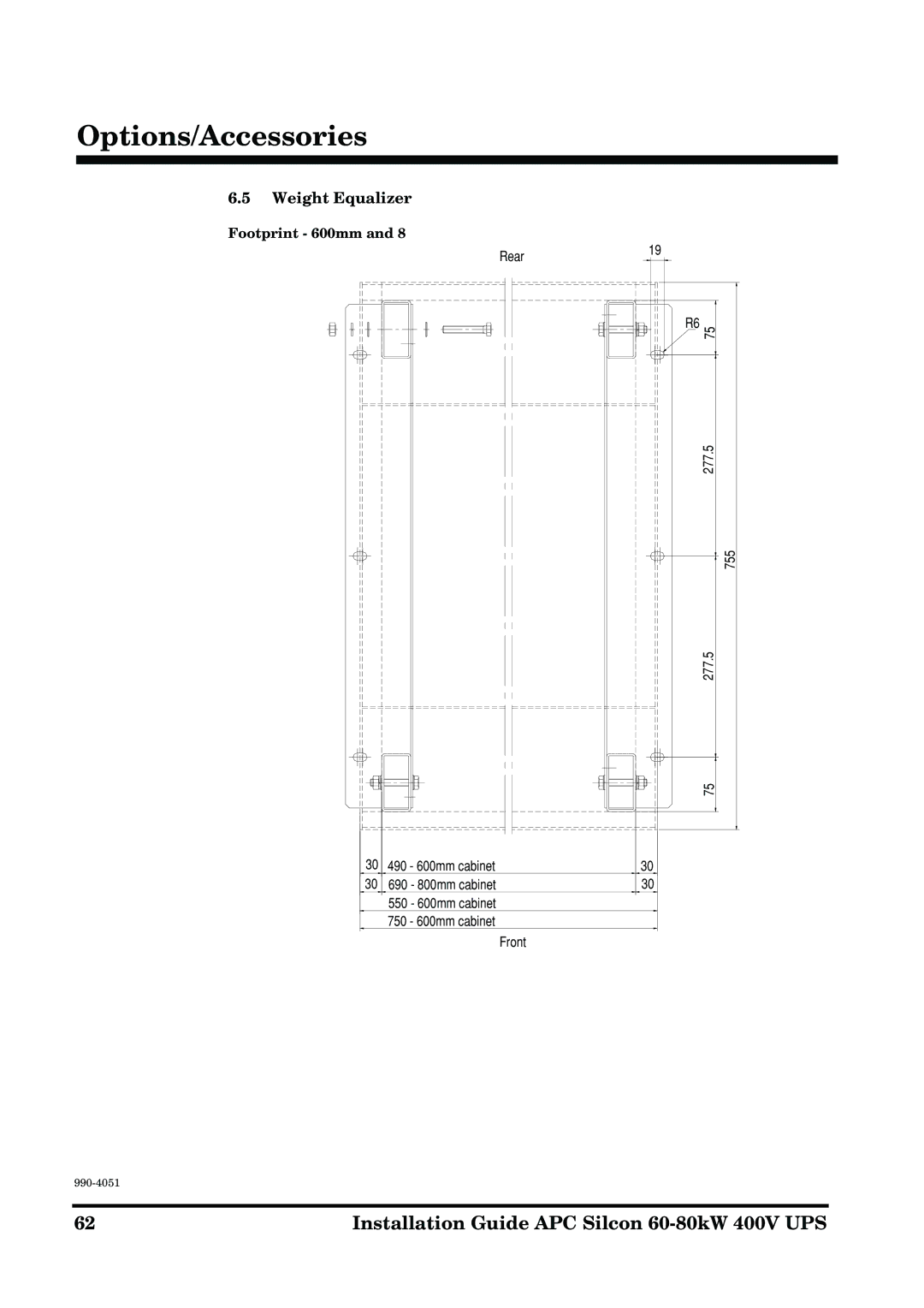 APC 60-80kW manual Weight Equalizer, Footprint 600mm 