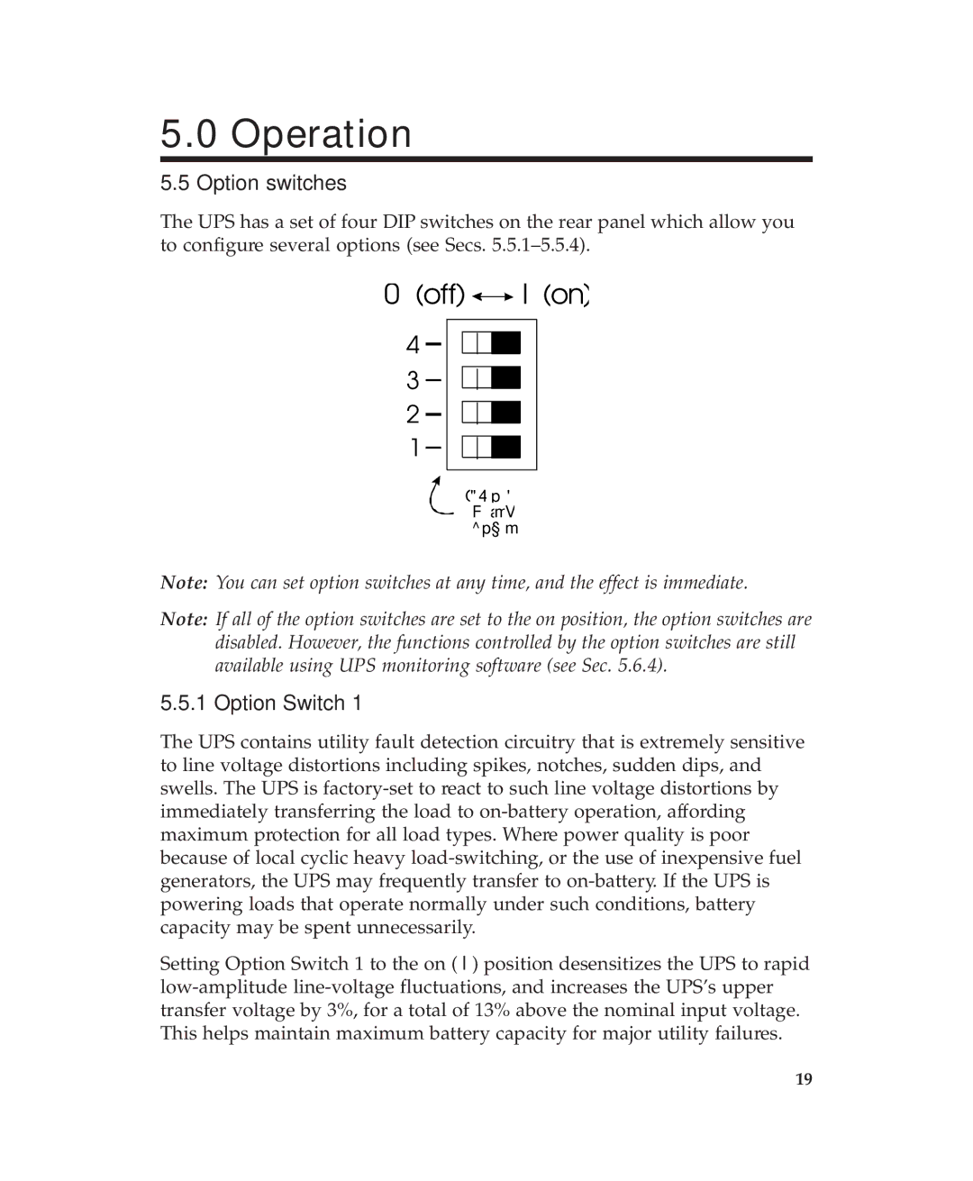 APC 600 user manual Option switches, Option Switch 