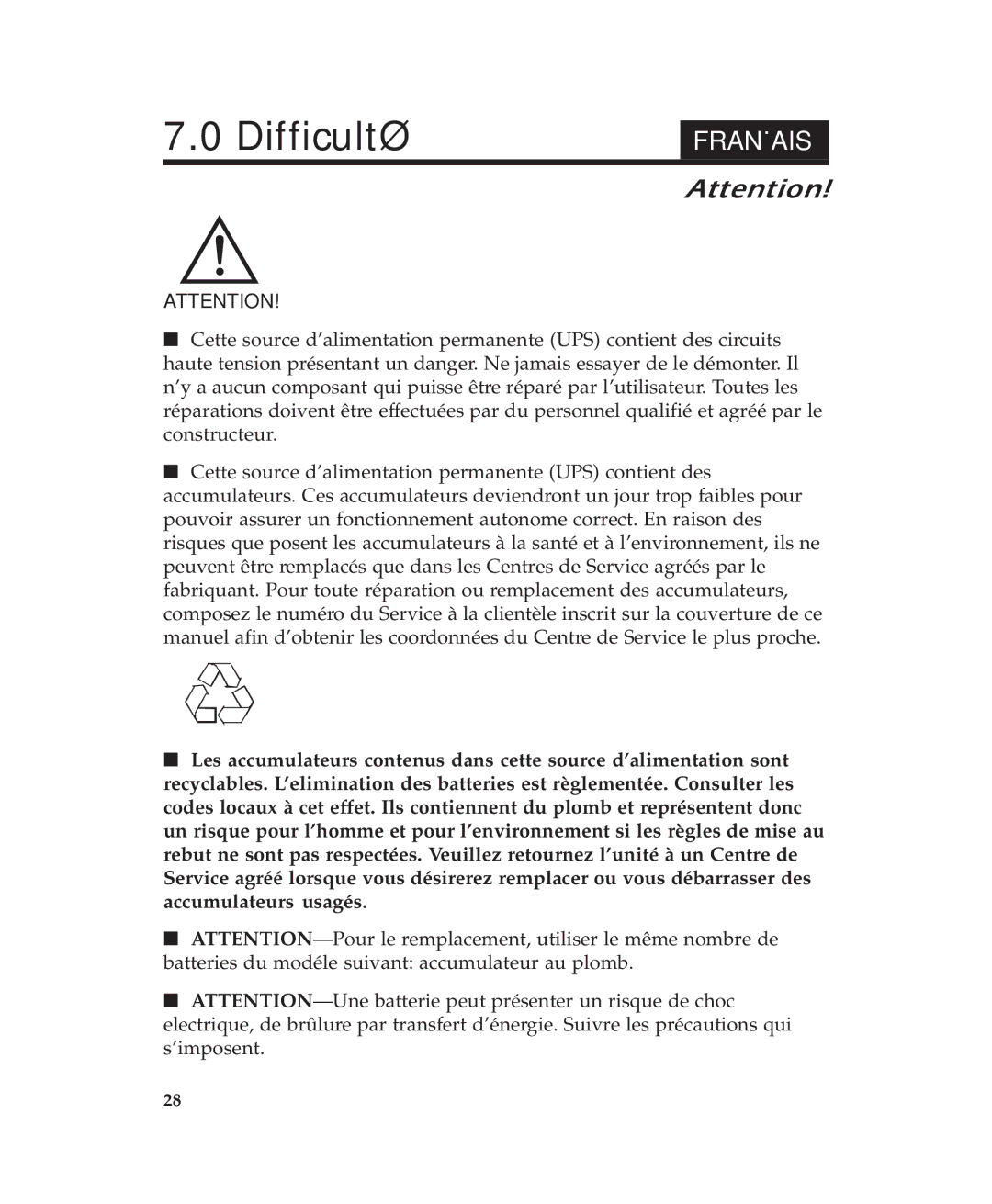 APC 600 user manual Difficulté 