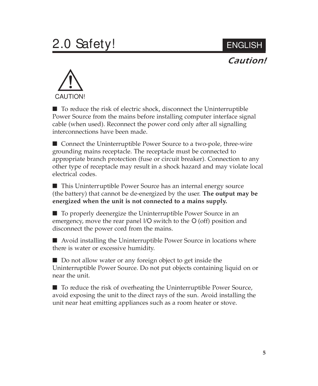 APC 600 user manual Safety, English 