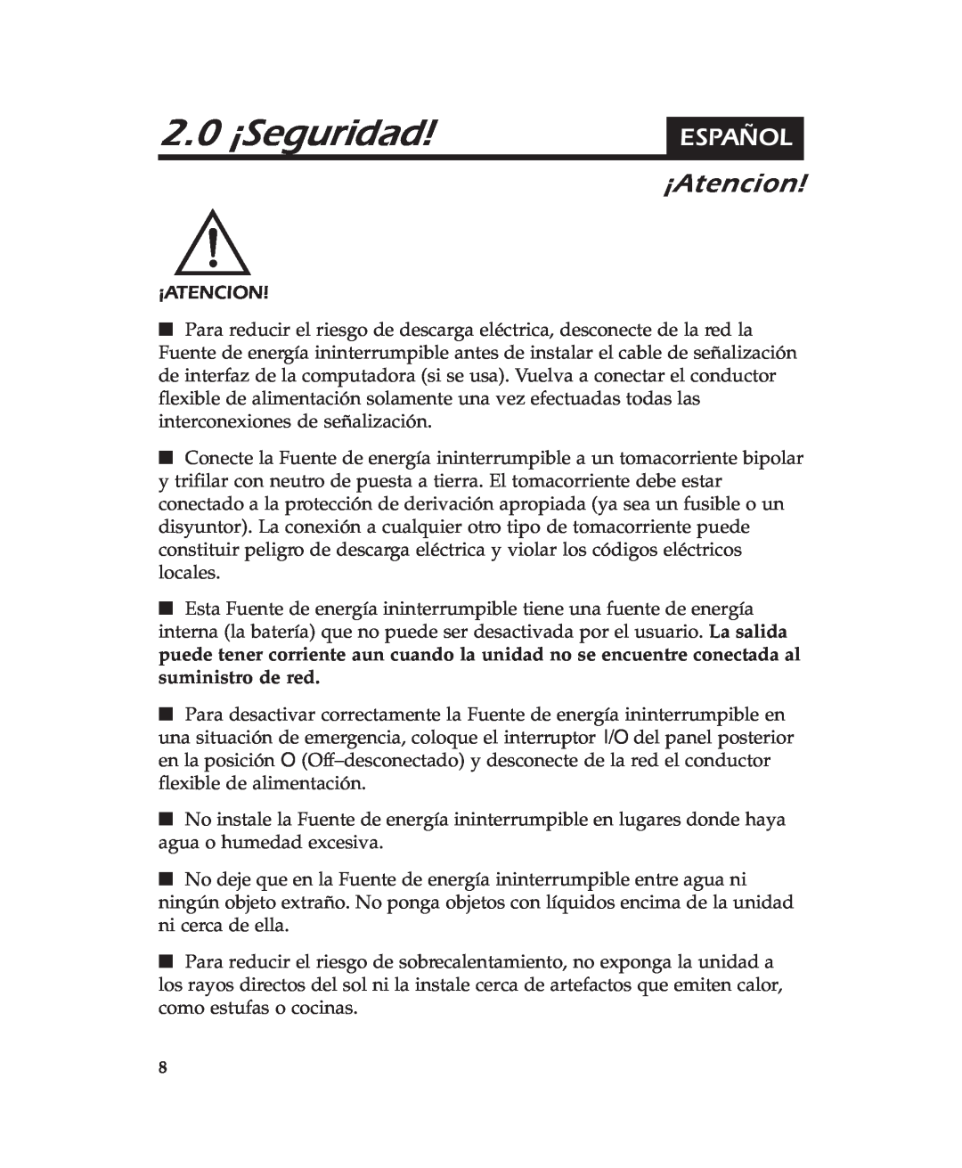 APC 600 user manual 2.0 ¡Seguridad, ¡Atencion, Español 