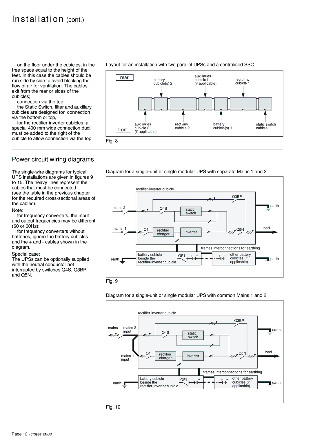 APC 6000 Power circuit wiring diagrams, Connection via the top, Special case, Rectifier-inverter cubicle 