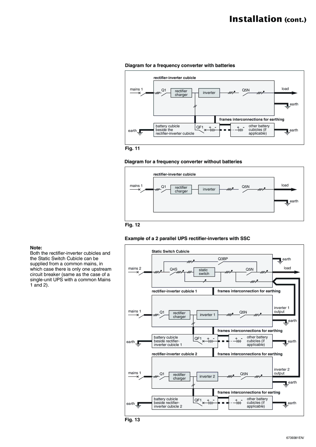 APC 6000 Diagram for a frequency converter with batteries, Diagram for a frequency converter without batteries 