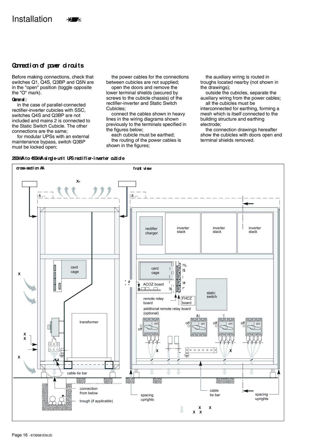 APC 6000 installation manual Connection of power circuits, General, Cross-section AA 