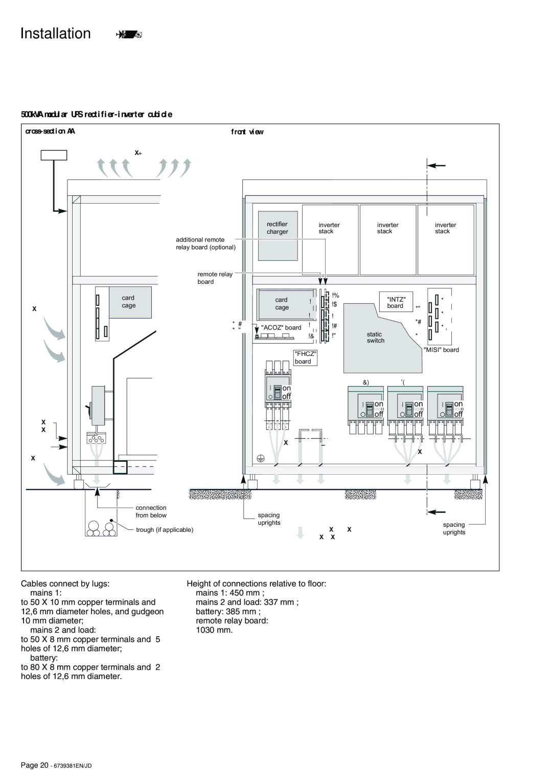 APC 6000 installation manual 500kVA modular UPS rectifier-inverter cubicle, XM7 XR2 XR5, XR4 XR7 XM5 