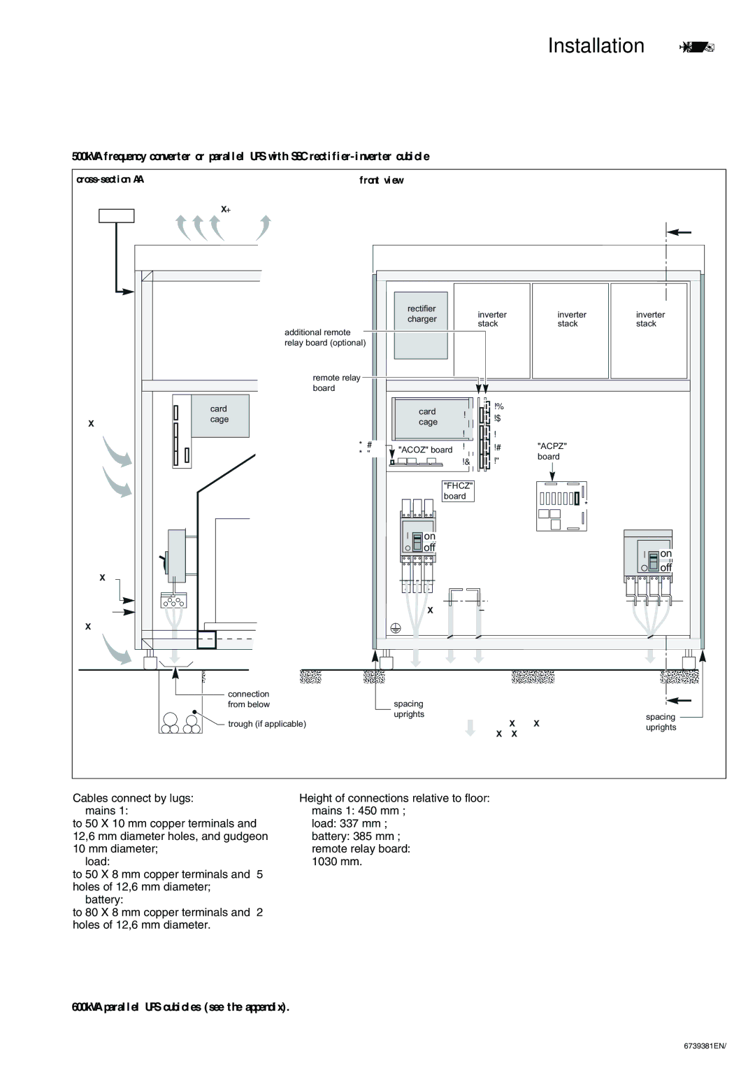 APC 6000 installation manual Air admission Mains 1, load Battery, XR1 XR8, XM133 Q1on, L1L2 L3 L1 L2 L3 Mains Battery Load 