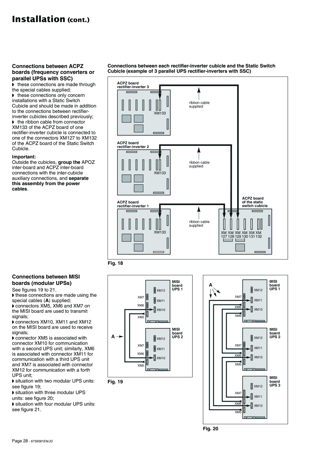 APC 6000 installation manual Connections between Misi boards modular UPSs, Xm Xm Xm Xm Xm Xm, 127 128 129 130 131 