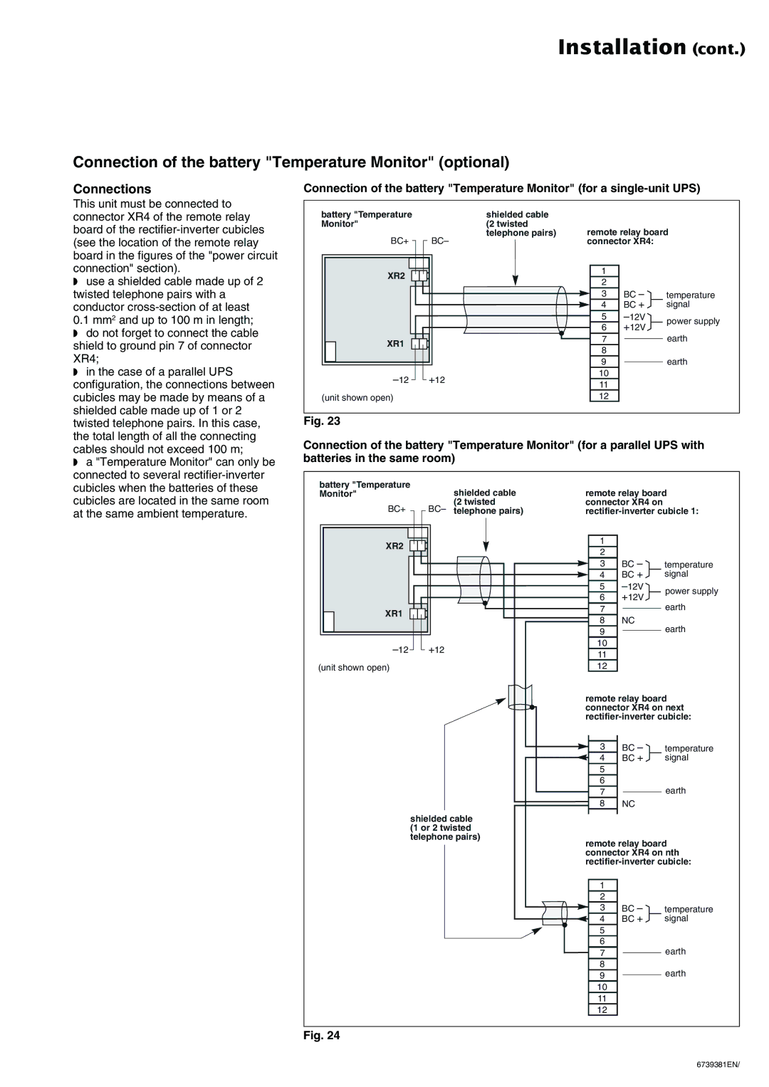 APC 6000 installation manual Connection of the battery Temperature Monitor optional, Connections 