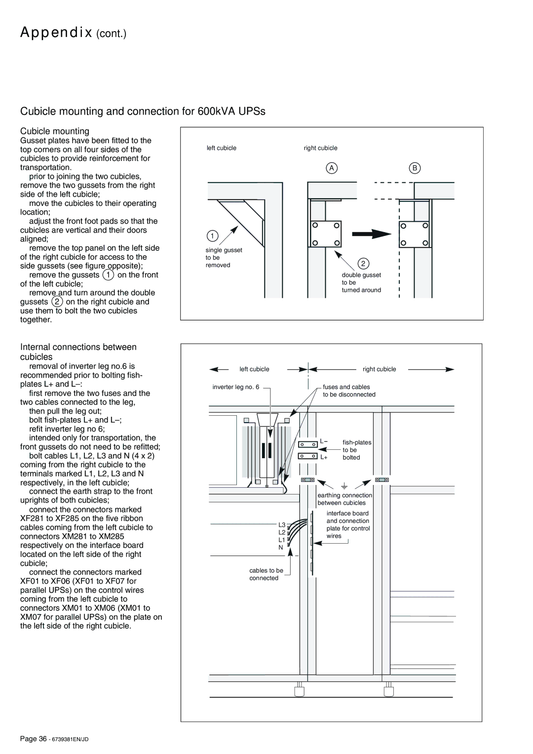 APC 6000 installation manual Cubicle mounting and connection for 600kVA UPSs, Internal connections between cubicles 