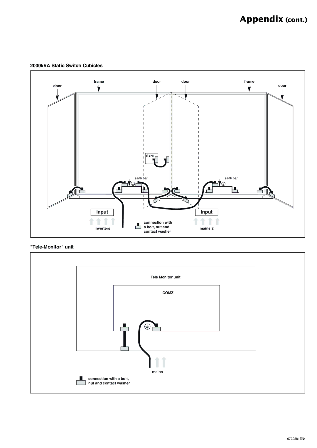 APC 6000 2000kVA Static Switch Cubicles, Tele-Monitor unit, Connection with Bolt, nut andmains 2 contact washer, Comz 