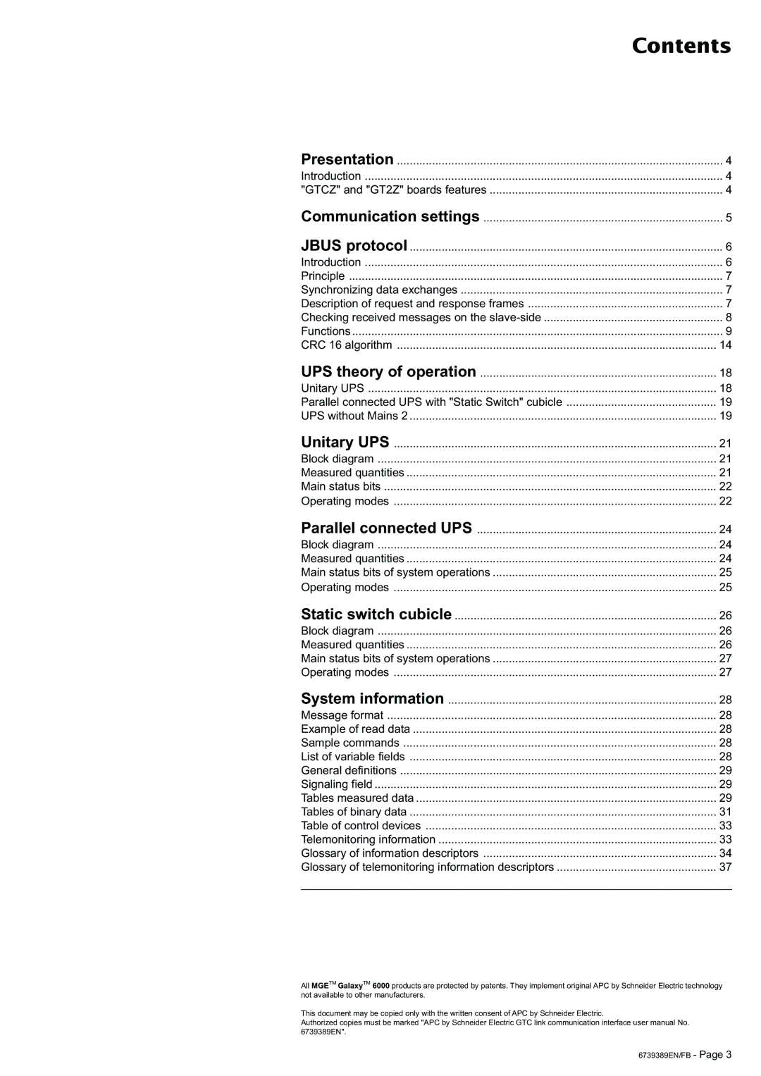 APC 6000 user manual Contents 