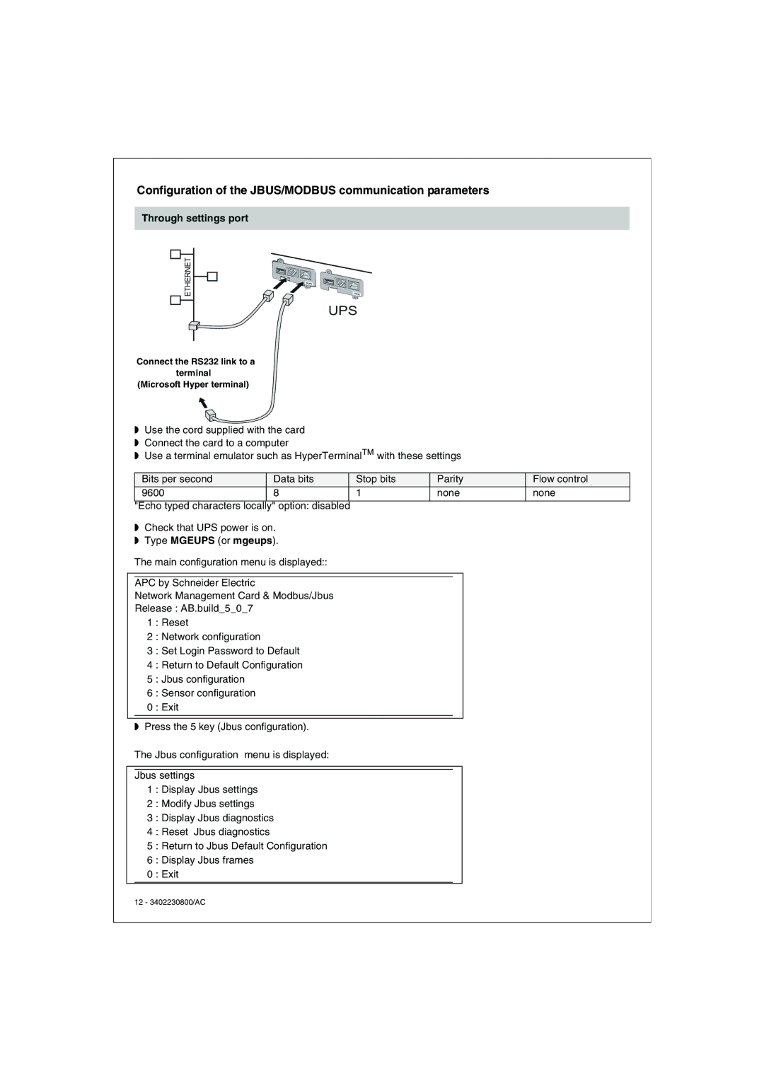 APC 66123 installation manual Through settings port, Type Mgeups or mgeups 