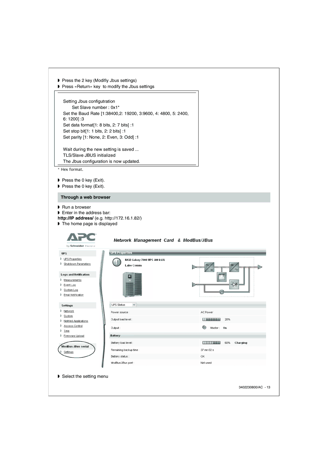 APC 66123 installation manual Through a web browser 