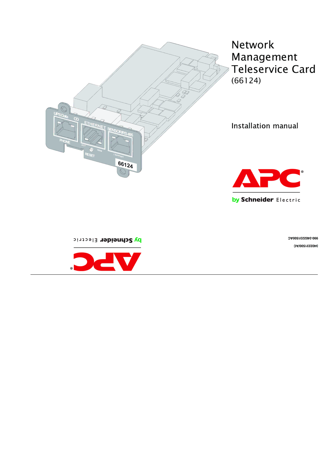 APC 66124 installation manual Network Management Teleservice Card 