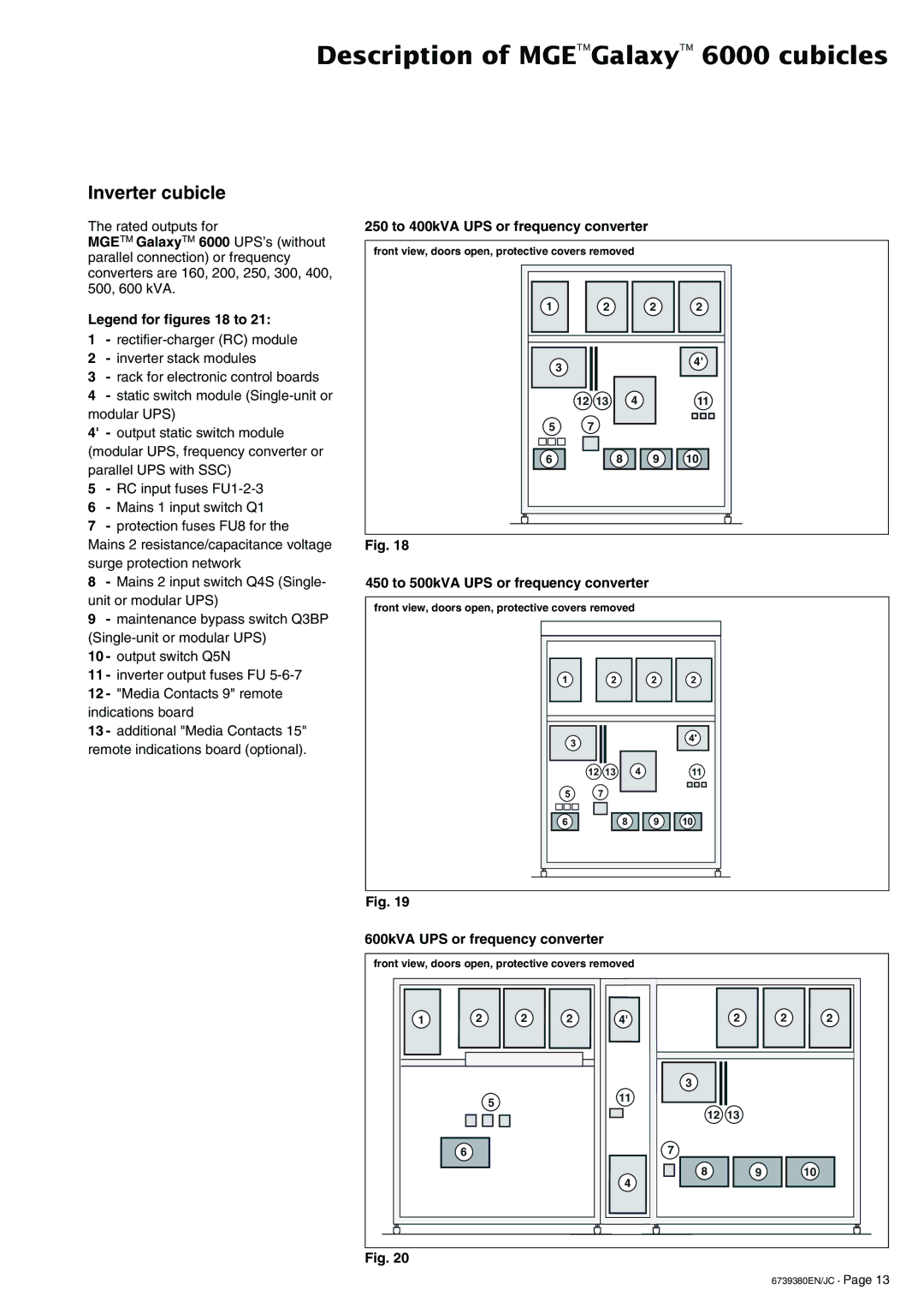 APC 6739380EN/JC Description of MGETMGalaxyTM 6000 cubicles, Inverter cubicle, 250 to 400kVA UPS or frequency converter 