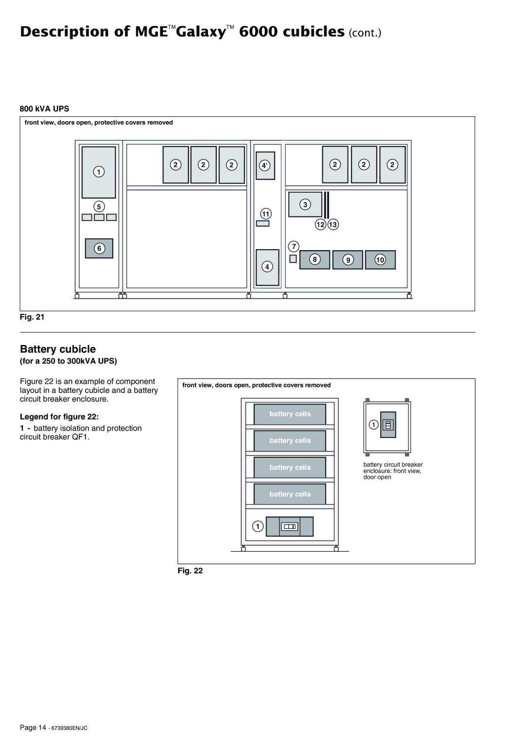 APC 6739380EN/JC user manual Battery cubicle, Kva Ups, For a 250 to 300kVA UPS 