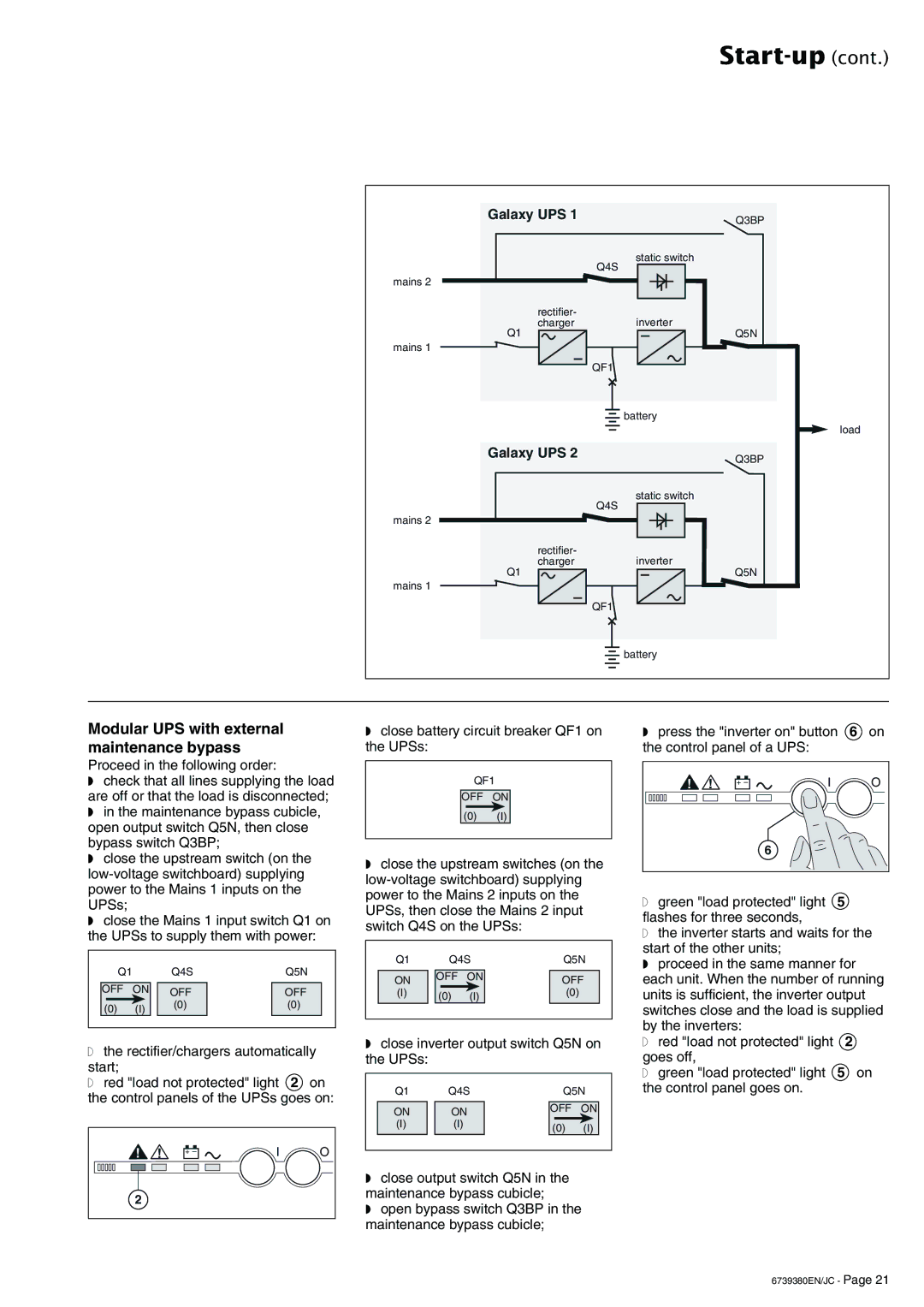 APC 6739380EN/JC user manual Modular UPS with external maintenance bypass, Galaxy UPS 