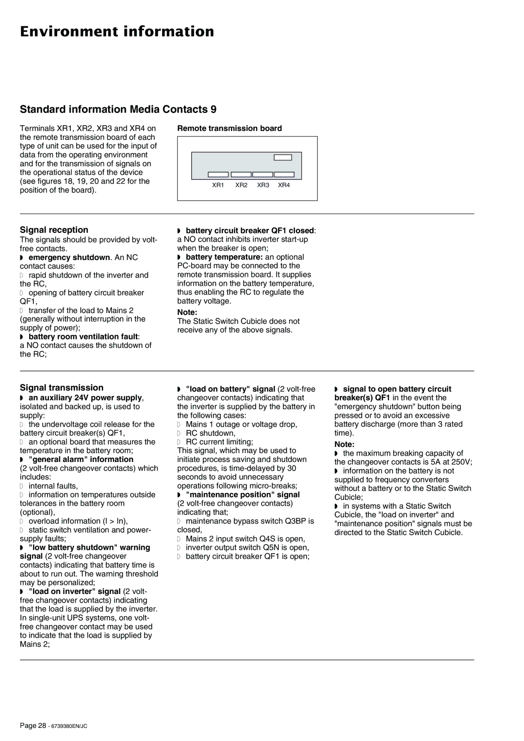 APC 6739380EN/JC Environment information, Standard information Media Contacts, Signal reception, Signal transmission 