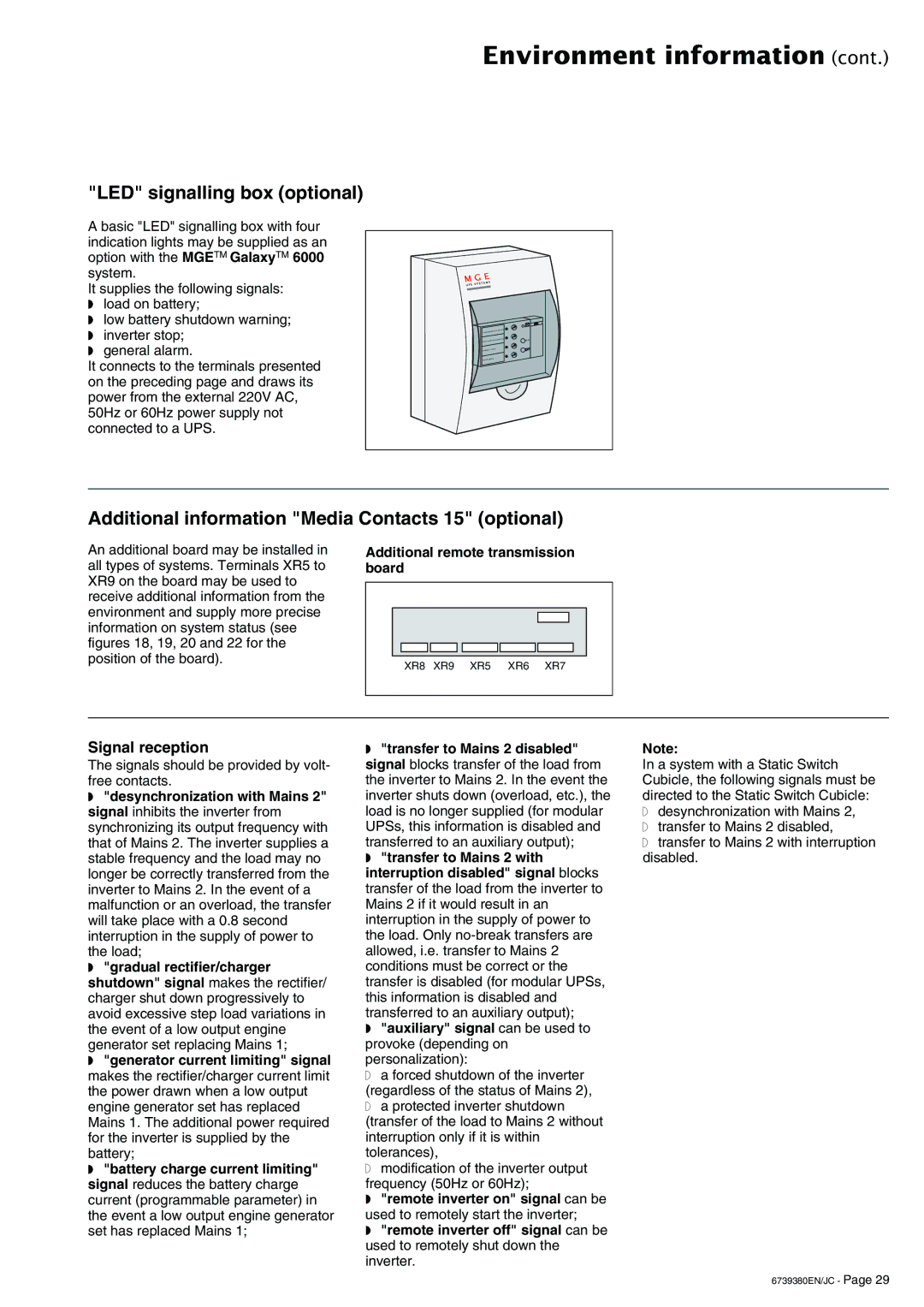 APC 6739380EN/JC user manual LED signalling box optional, Additional information Media Contacts 15 optional 