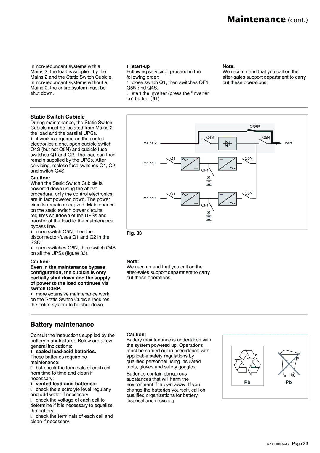 APC 6739380EN/JC user manual Battery maintenance, Vented lead-acid batteries 