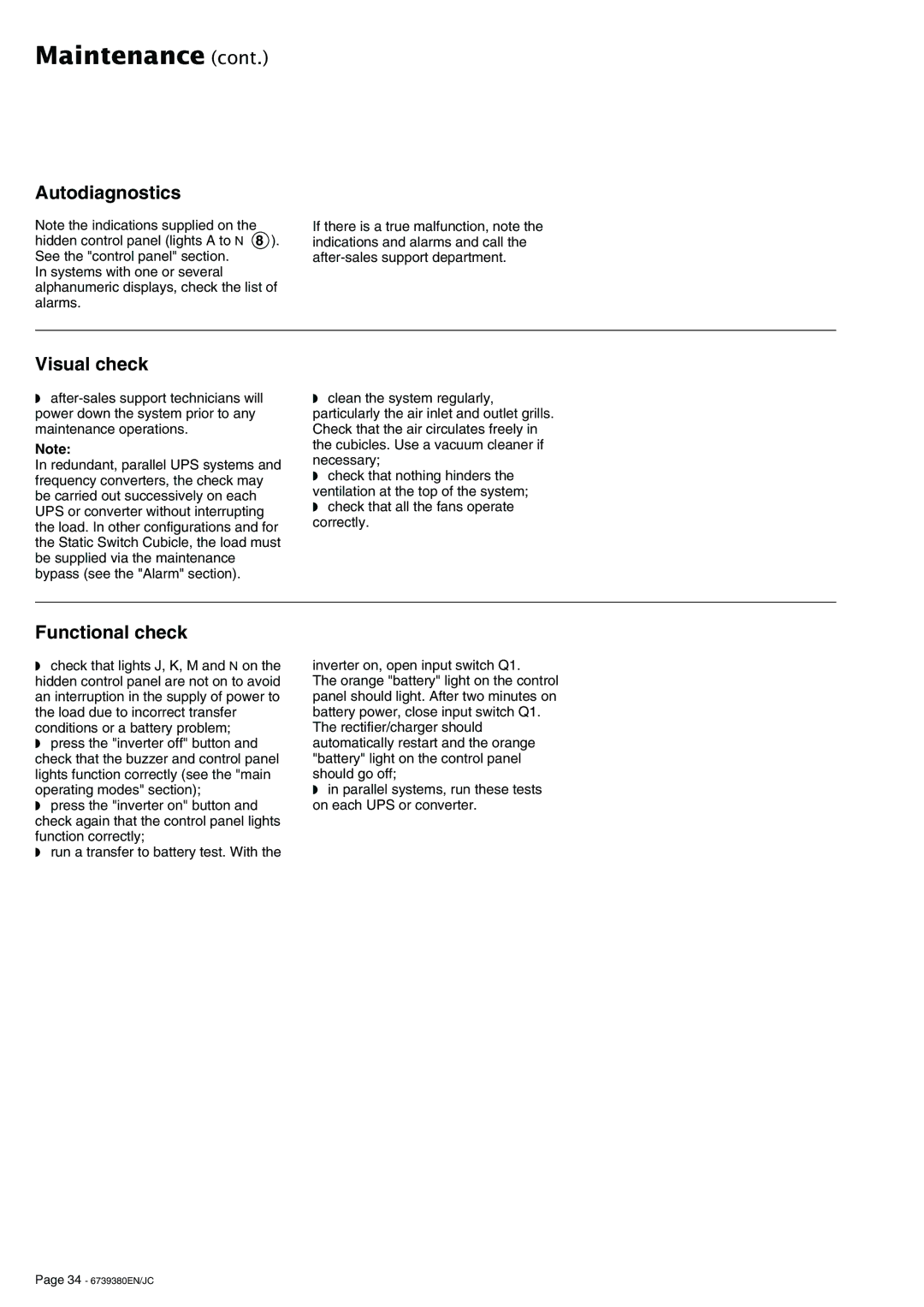 APC 6739380EN/JC user manual Autodiagnostics, Visual check, Functional check 