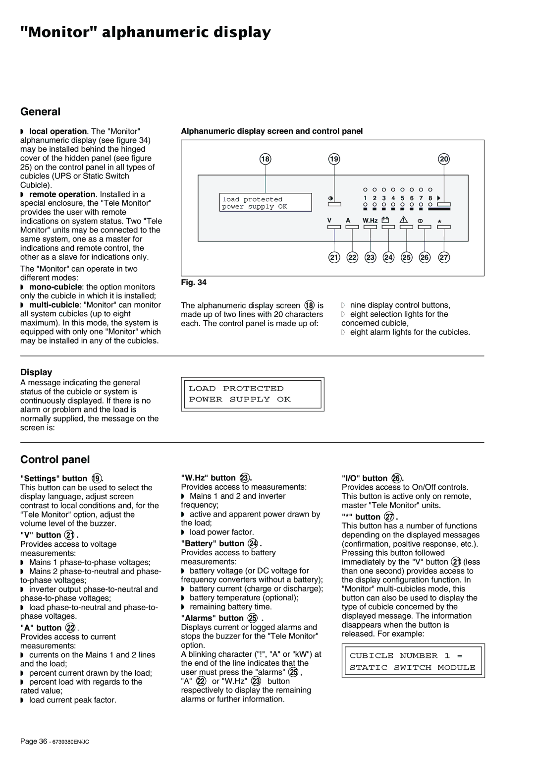 APC 6739380EN/JC user manual Monitor alphanumeric display, General, Display 