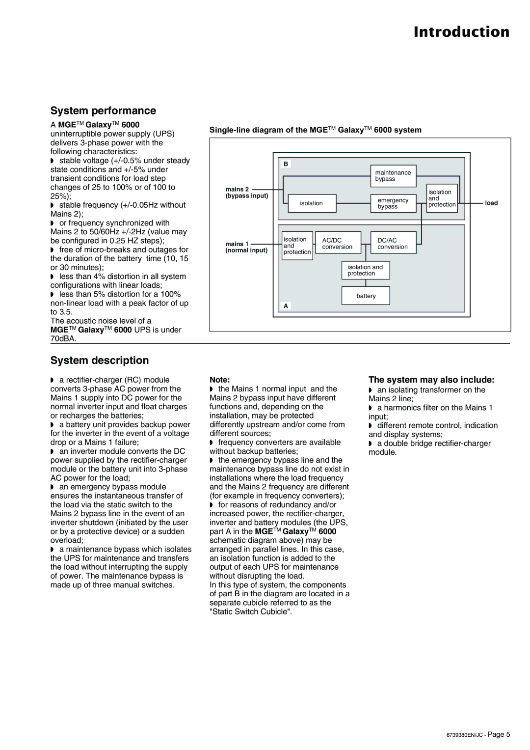 APC 6739380EN/JC user manual Introduction, System performance, System description, System may also include 