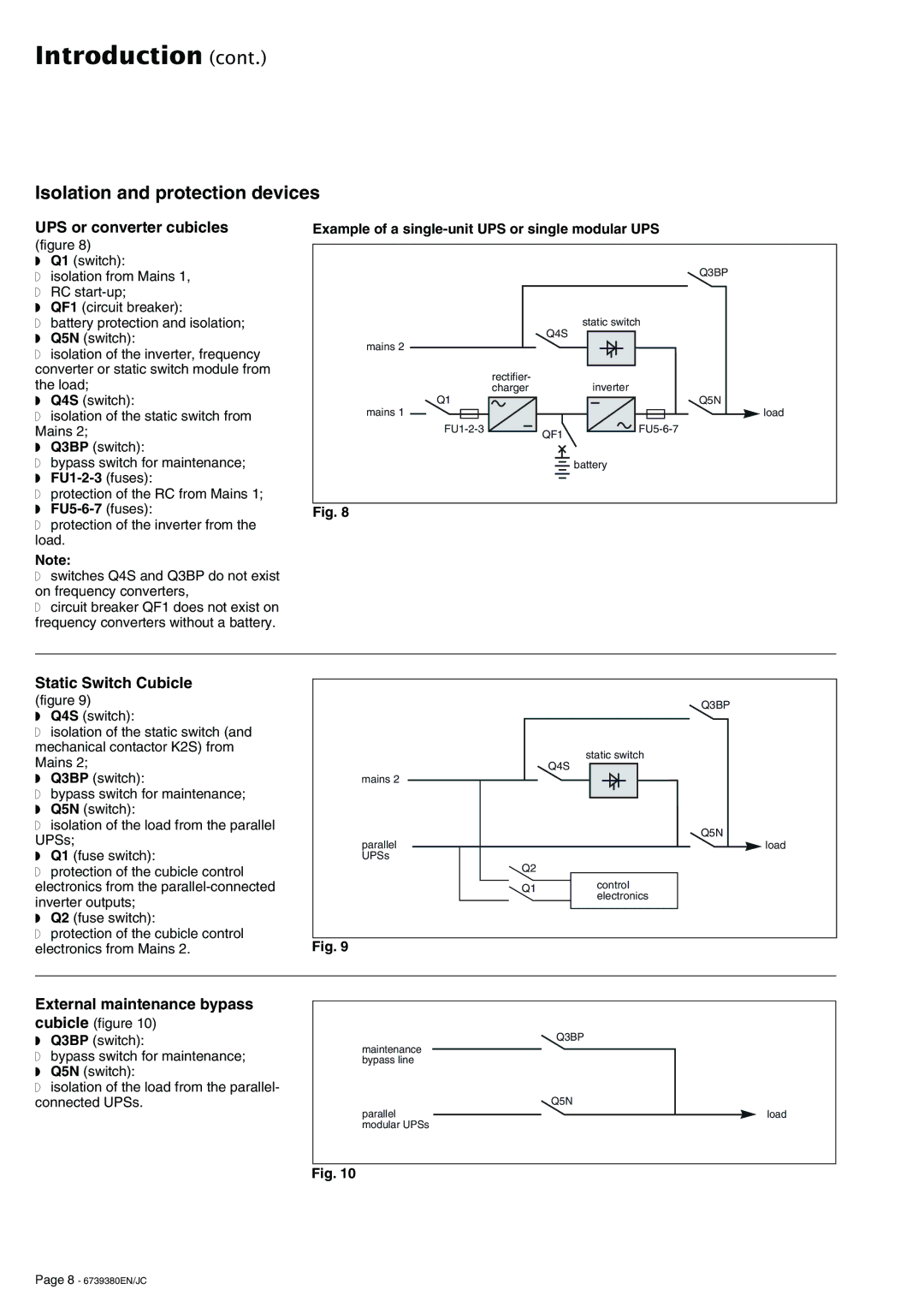 APC 6739380EN/JC user manual Isolation and protection devices, UPS or converter cubicles, Static Switch Cubicle 