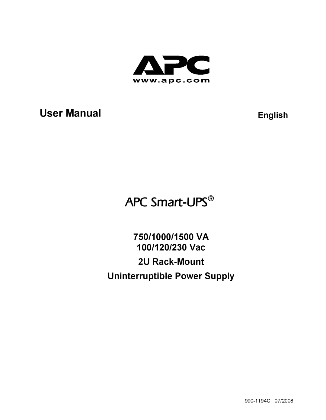 APC 750 user manual APC Smart-UPS 