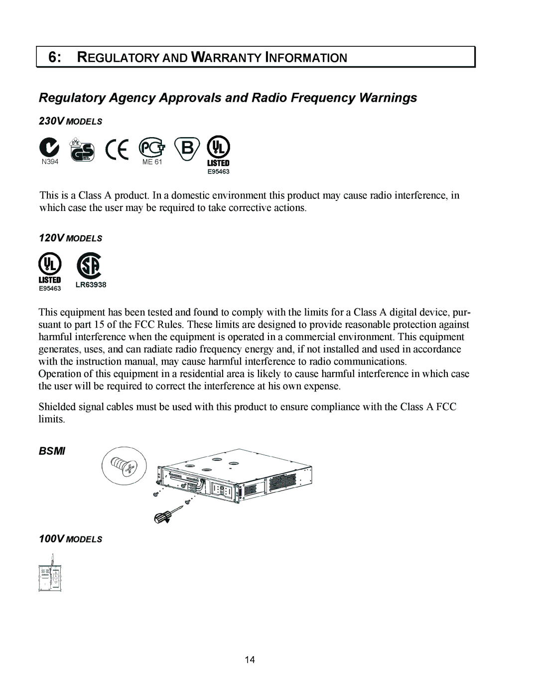 APC 750 user manual Regulatory Agency Approvals and Radio Frequency Warnings 