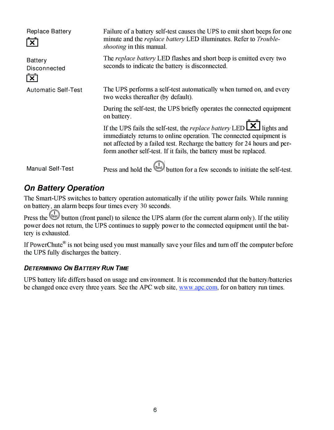 APC 750 user manual On Battery Operation 