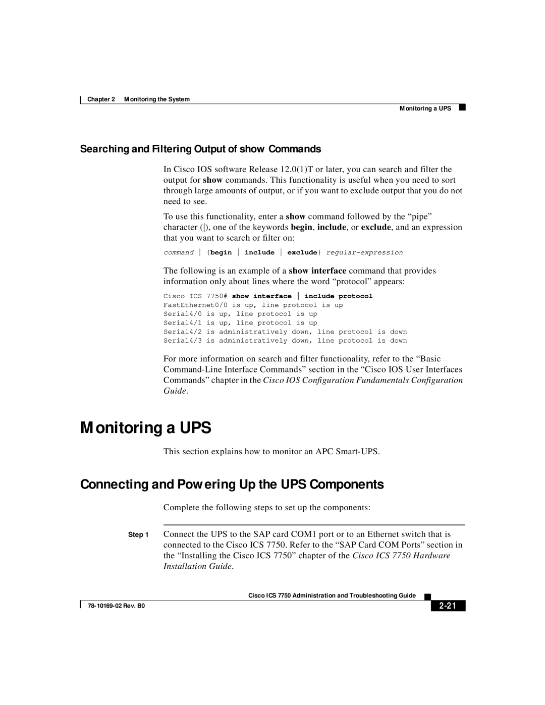 APC 78-10169-02 manual Monitoring a UPS, Connecting and Powering Up the UPS Components 