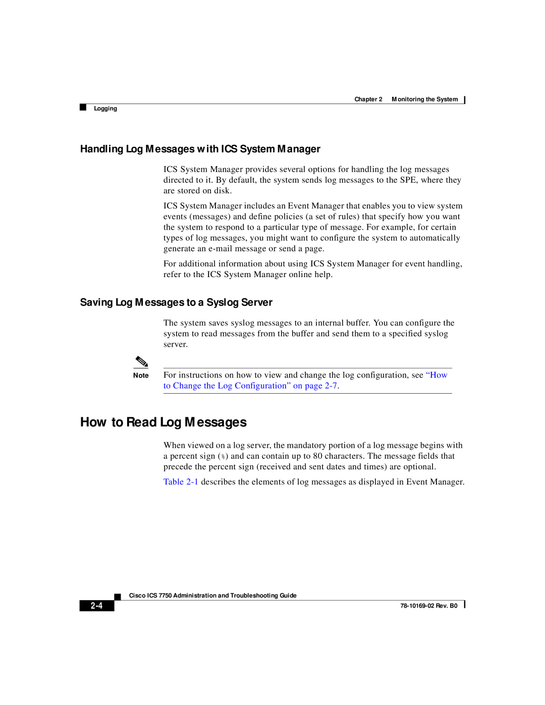 APC 78-10169-02 manual How to Read Log Messages, Handling Log Messages with ICS System Manager 