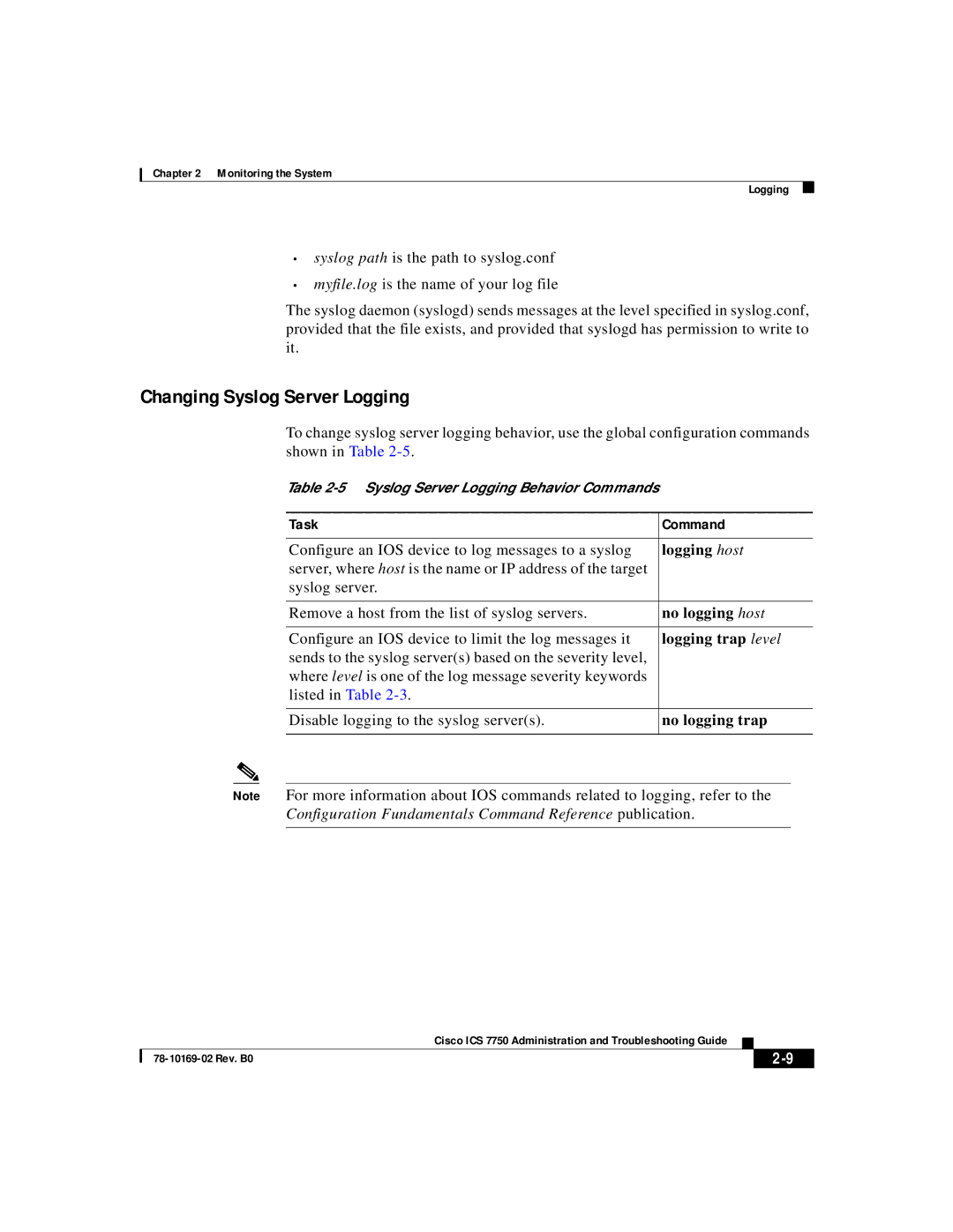 APC 78-10169-02 manual Changing Syslog Server Logging, Task Command 