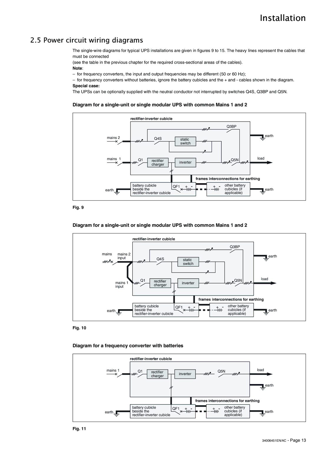 APC 9000 installation manual Power circuit wiring diagrams, Diagram for a frequency converter with batteries, Special case 