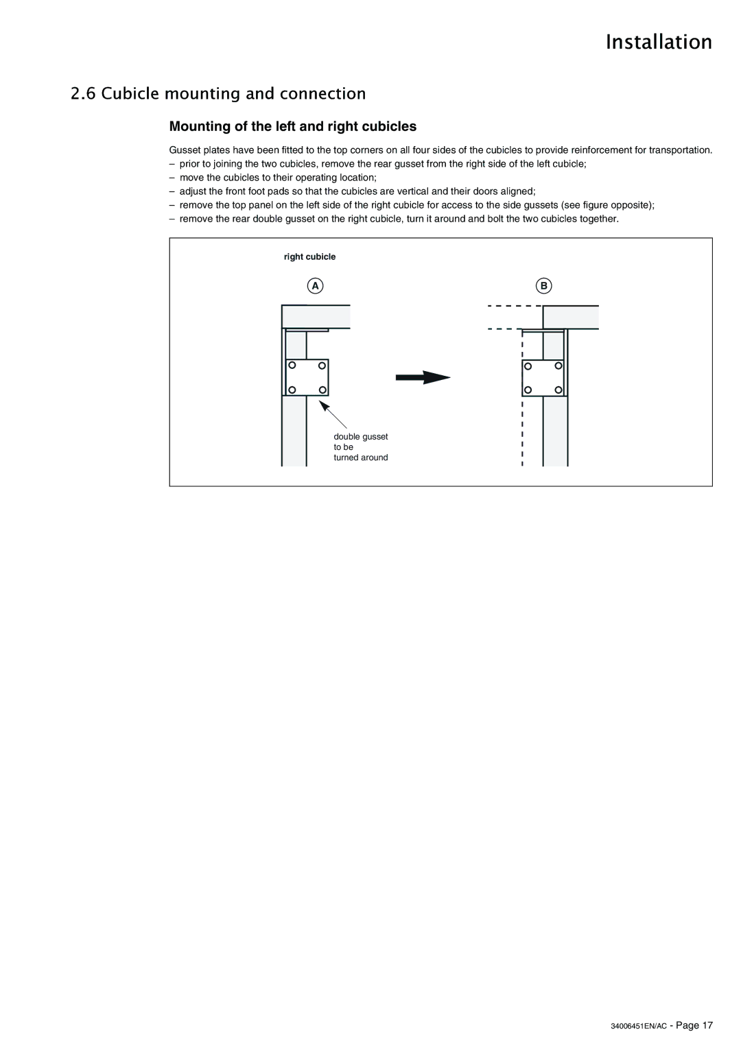 APC 9000 installation manual Cubicle mounting and connection, Mounting of the left and right cubicles 