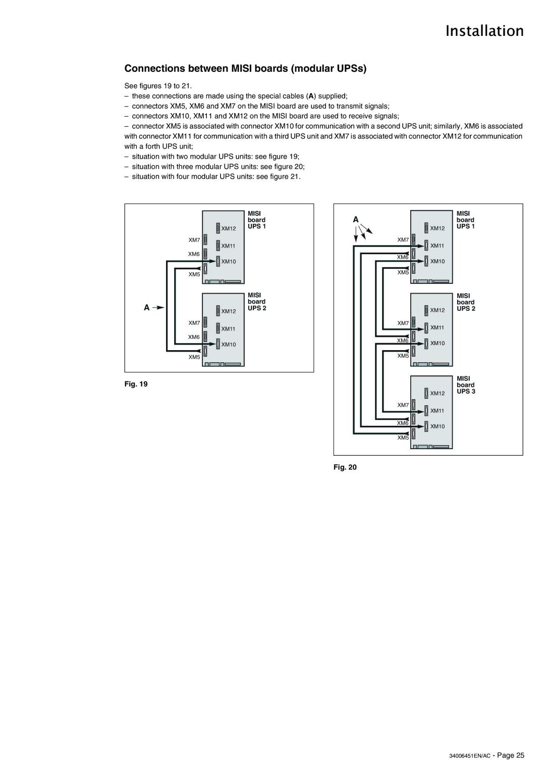 APC 9000 installation manual Connections between Misi boards modular UPSs, Ups 