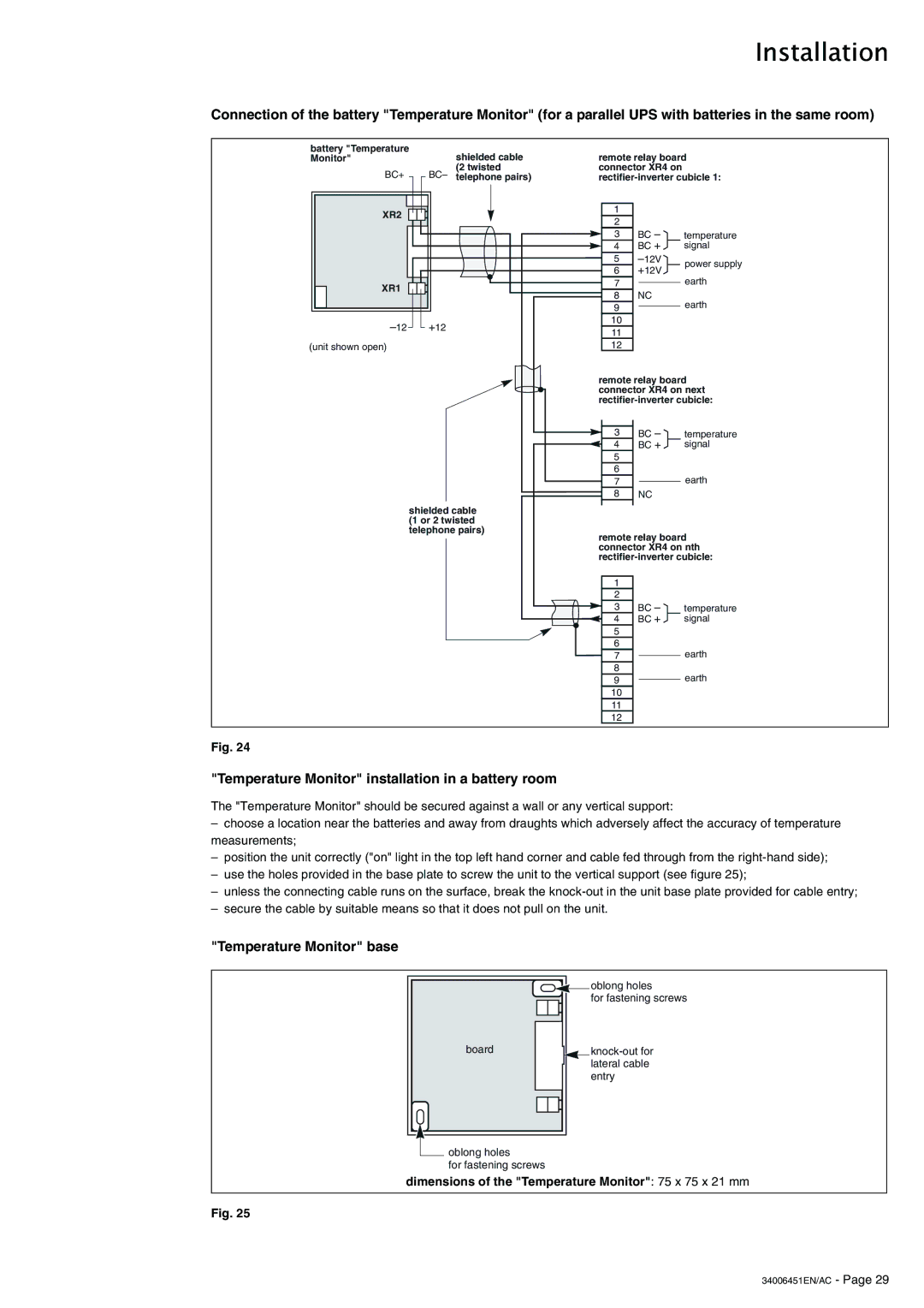 APC 9000 installation manual Temperature Monitor installation in a battery room, Temperature Monitor base 